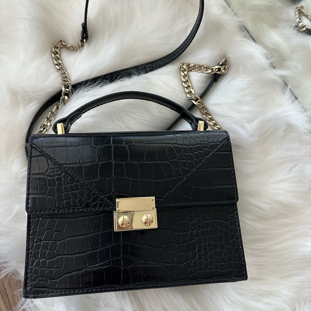 Express Black Crocodile-Embossed Crossbody Bag